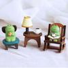 2PCs/set Cute Reading Frog Miniatures Mini Small Chair Ornaments  Photo Props