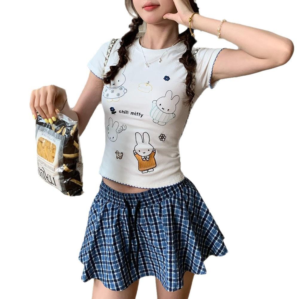 

[Tutu Party] Fun Design Printed Short Sleeve T-Shirt Women s Summer Pure Desire Spice Girl Slim Half Sleeve Top S