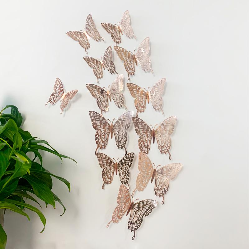 12Pcs 3D Hollow Colorful Butterfly Wall Stickers For Wedding Decoration Bedroom Children's Room Wall Art Kids Room Living Room