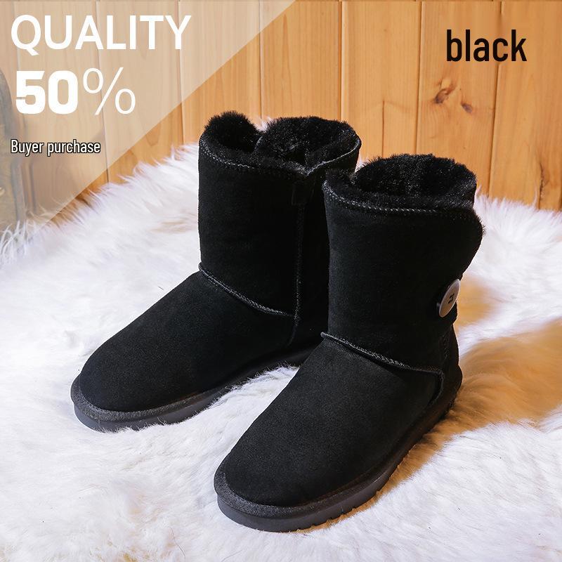 Korean Style Mid-Calf Snow Boots for Women - Warm, Non-Slip, Cowhide, Velvet Lined, Fashionable & Versatile for Winter 2025