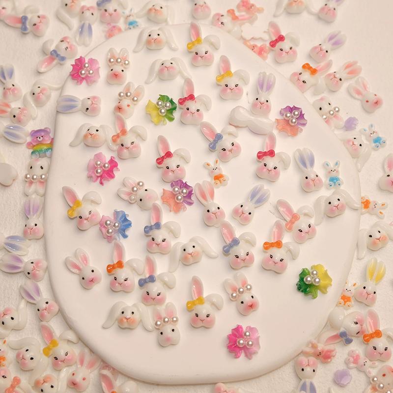 WTEMPO DIY Cute Rabbit Nail Decoration Kit Easter 3D Long Eared Rabbit Nail Accessories Resin Rabbit Head Designs Nail Art Supplies Party Ornaments