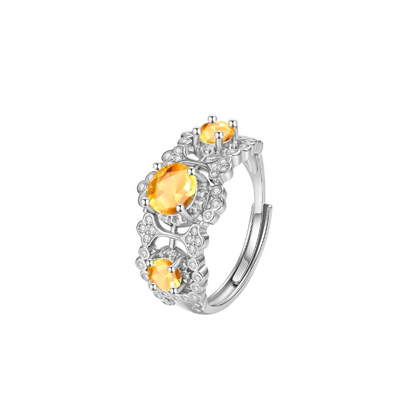 S925 Sterling Silver Ring Female Court Lace Design Inlaid with Natural Garnet Topaz Crystal Jewelry