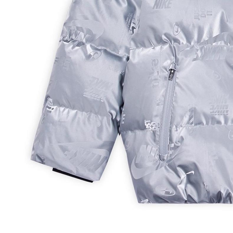 Nike Stylish Comfortable Warm Zipper Hooded Down Jacket Kids Outerwear Silver HQ7176-033