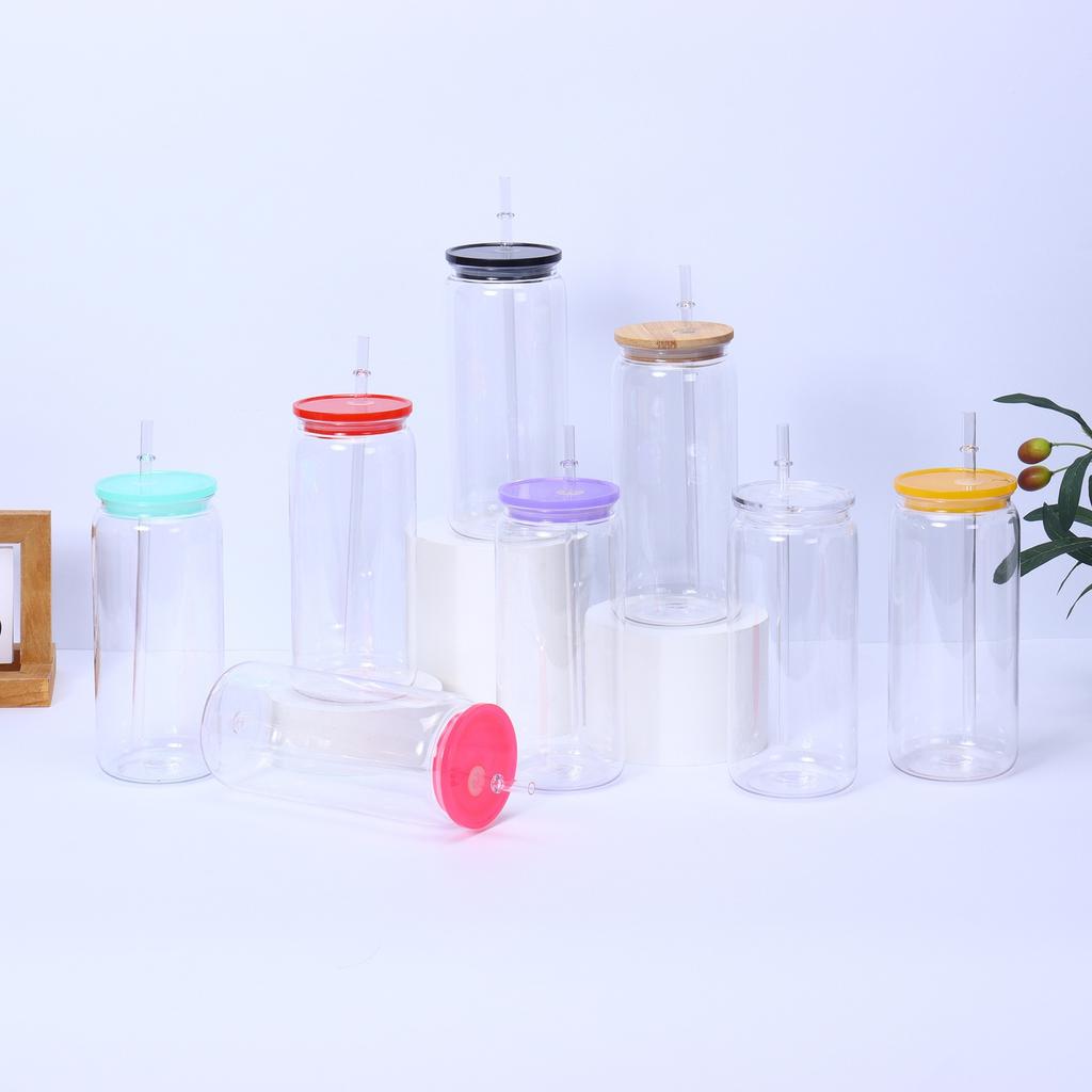 475ml 16oz Transparenter Plastikbecher mit Auslaufsicheren Deckeln Strohhalmen Ersatzdeckeln für Dosenförmige Eiskaffeebecher Niedlicher Tumbler-Becher