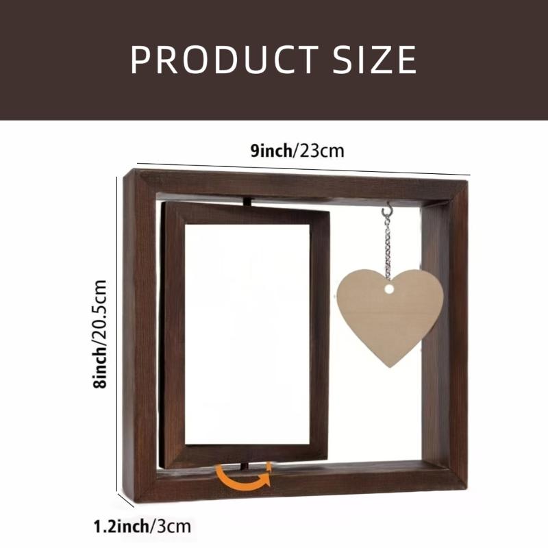 Rotating 4x6'' Photo Frame with Heart Shape Pendant Double Sided Picture Holder for Couple Wedding Engagement Gift