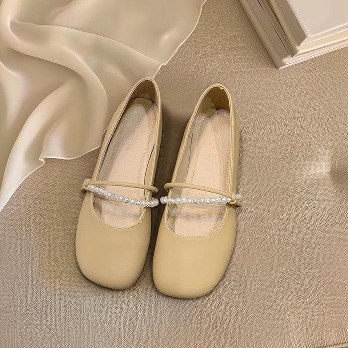 Evening wind flat bottom gentle single shoes women's spring new fashion shallow mouth with skirt soft sole women's beanie shoes