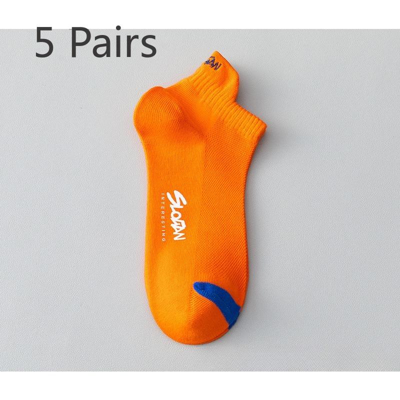 

5 пар носков мужские антизапаховые потные короткие носки весенне-летние тонкие с мелким вырезом носки с ушками из хлопка дышащие спортивные носки хлопок 5 pairs оранжевый