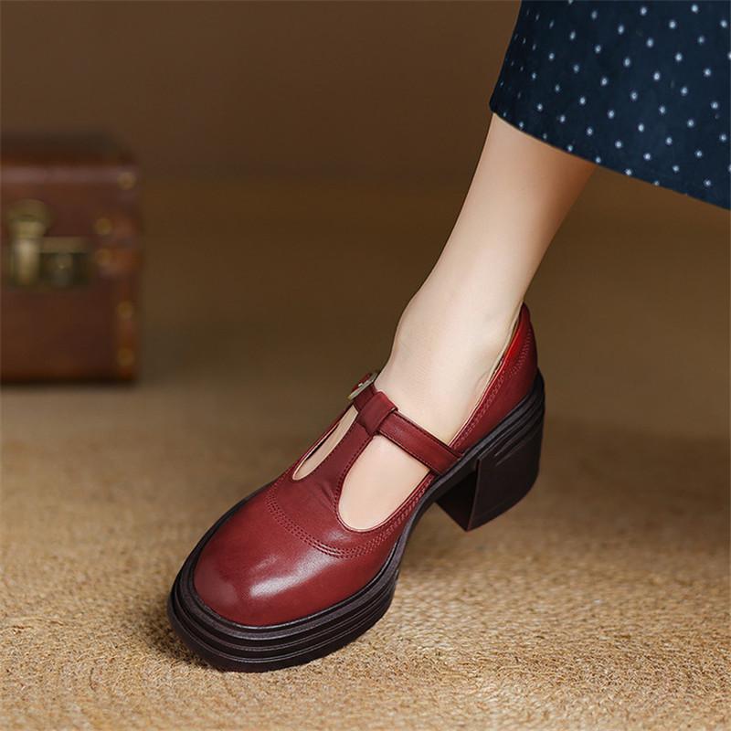Divat Új Tavasz/nyár Eredeti Bőr Mary Jane Cipők Nőknek Divat Vastag Sarkú Kerek Orrú Női Pumpák Platform Cipők Nőknek