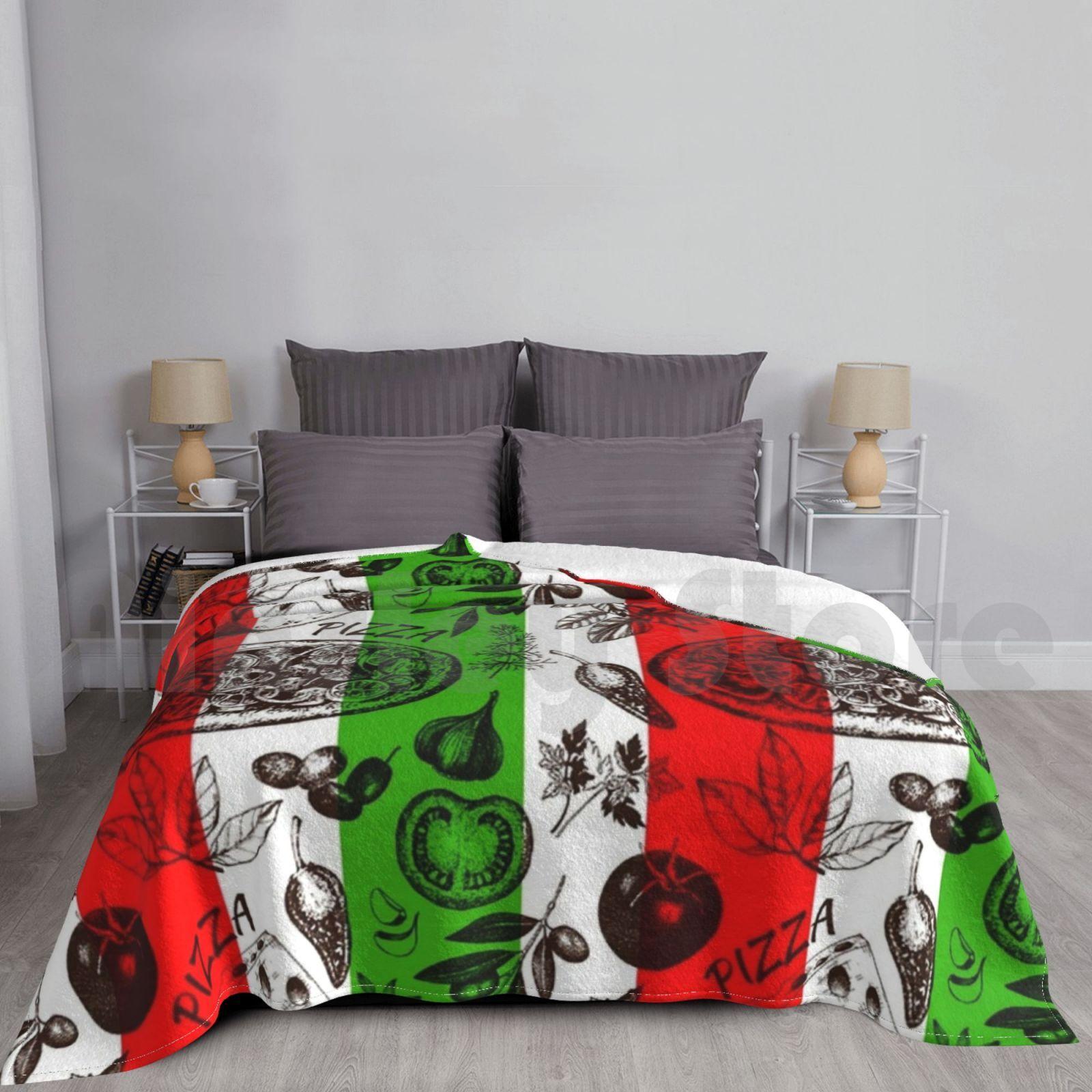 Italian Cucina Pizza Margarita Pizza Tomato Basil Cheese Red White Green Blanket Fashion Custom Cucina Italian Size: 75*100cm, Weight: 230 GSM