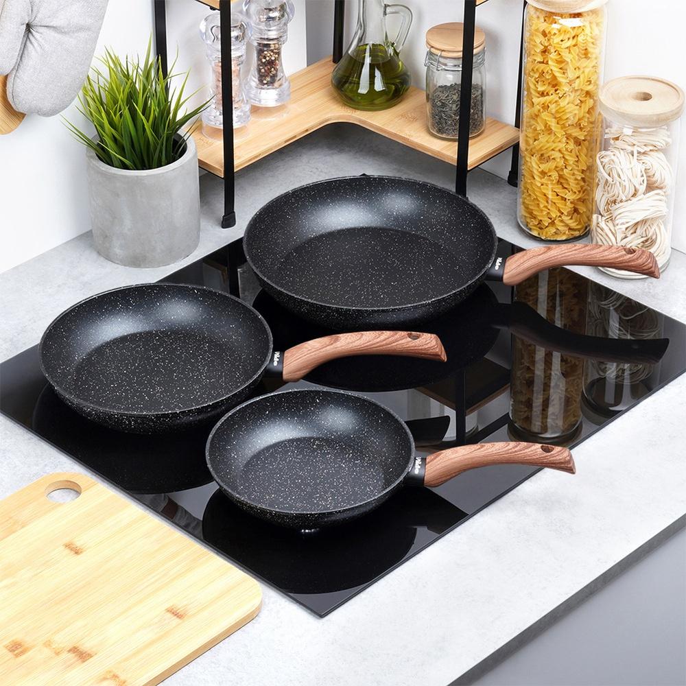 Black&Wood Granite Frying Pan Set 16 / 20 / 24 Cm 3 Pcs.