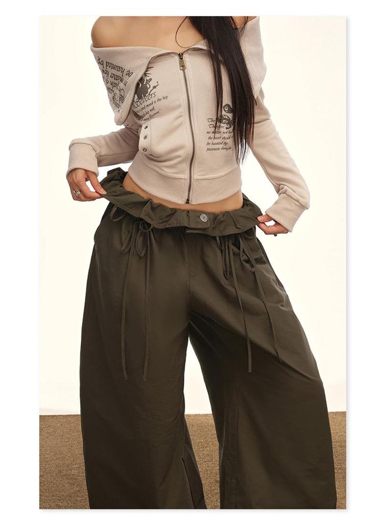 American Floral Balloon Pants - Women's Elastic Waist, Loose, Tie-Up, Slimming, Wide-Leg Design for Autumn & Winter