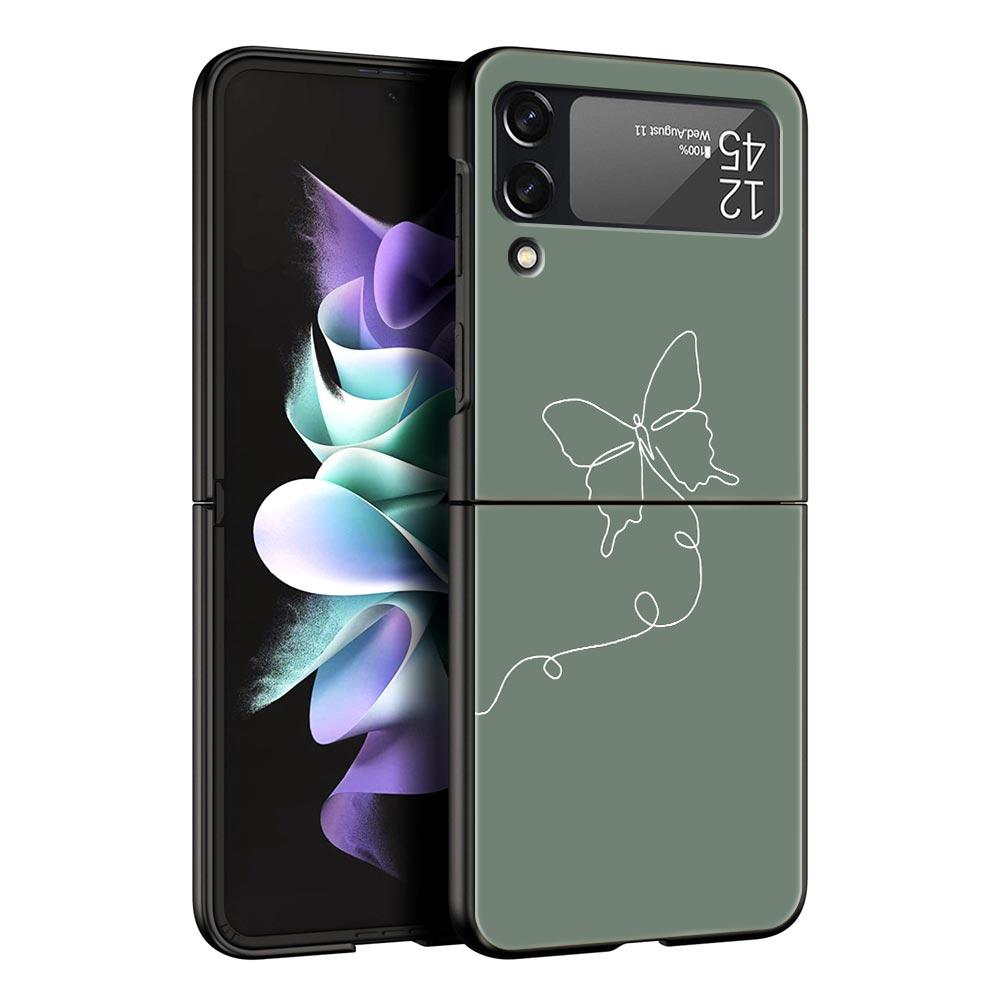 Flower Phone Case For Samsung Galaxy Z Flip3 Flip4 Flip5 PC Bumper Shell For Z Flip 3 4 5 Black Hard Folding Back Cover