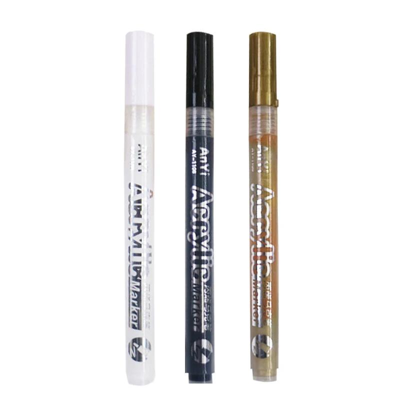 3Pcs/set White Acrylic Paint Pen for Rock Painting, Stone, Ceramic, Glass, Wood, Tire, Fabric Metal, Canvas Extra-fine Tip Black