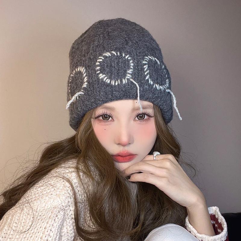 Hats for Women  Cute and Versatile Woolen Hats New Style Pullover Cold Hats  Small Face Showing Outdoor Warm and Ear Protecting Knitted Hats