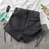 Skinny Fashionable and Versatile Stretch High-waisted Denim Shorts Female Summer Slim Drawstring Design Sense of Wide-legged Pants A Word Pants