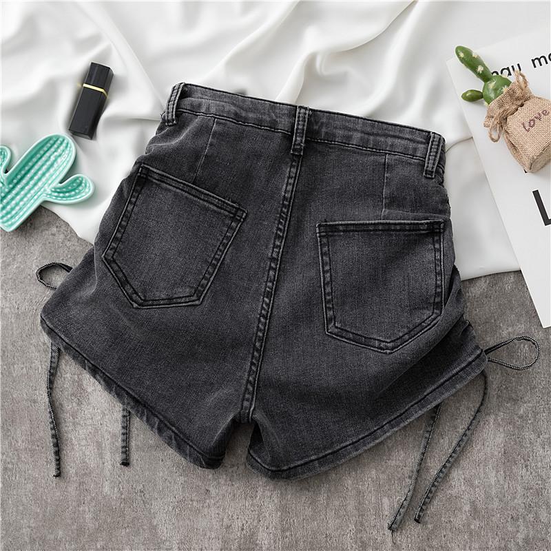Skinny Fashionable and Versatile Stretch High-waisted Denim Shorts Female Summer Slim Drawstring Design Sense of Wide-legged Pants A Word Pants