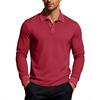 Fashion, Men's Waffle Lapel Button-Down Long Sleeve Polo Shirt Vacation Casual T-Shirt