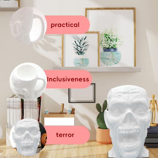 Skull Coffee Mug with Handle White Human Skull Drinking Mug 3D Shaped Novelty Drinkware for Halloween Home Kitchen Decor