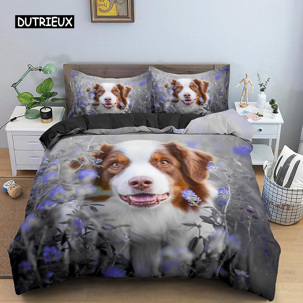Dog Duvet Cover Set Golden Retriever Queen Size Bedding Set for Boys Girls Microfiber 3D Pet Themed Animal Funny Dog Quilt Cover