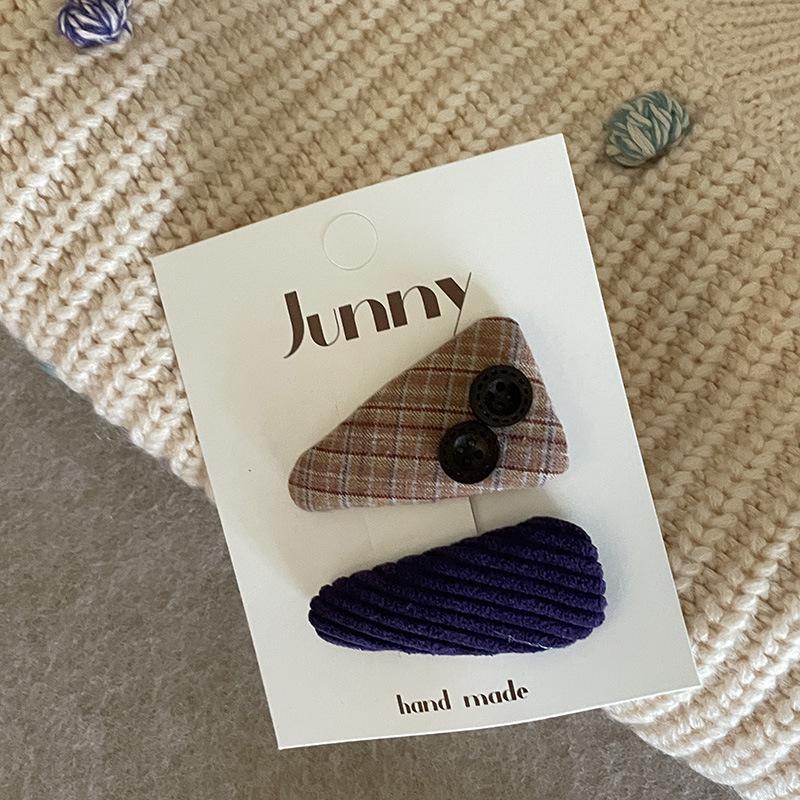 

Korean Retro Checkered Corduroy Hair Clip for Girls