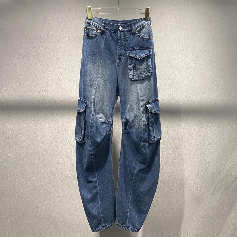 Spring/Summer 2025 Women s Washed Distressed Multi-Pocket Denim Work Pants Small