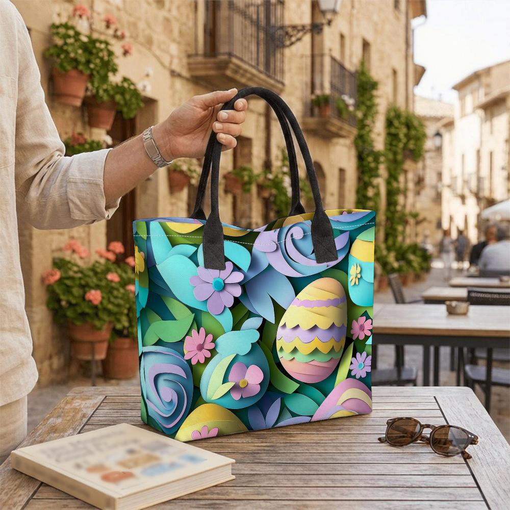 Easter Printed Tote Bag Casual Large Capacity Handbag for Daily Use