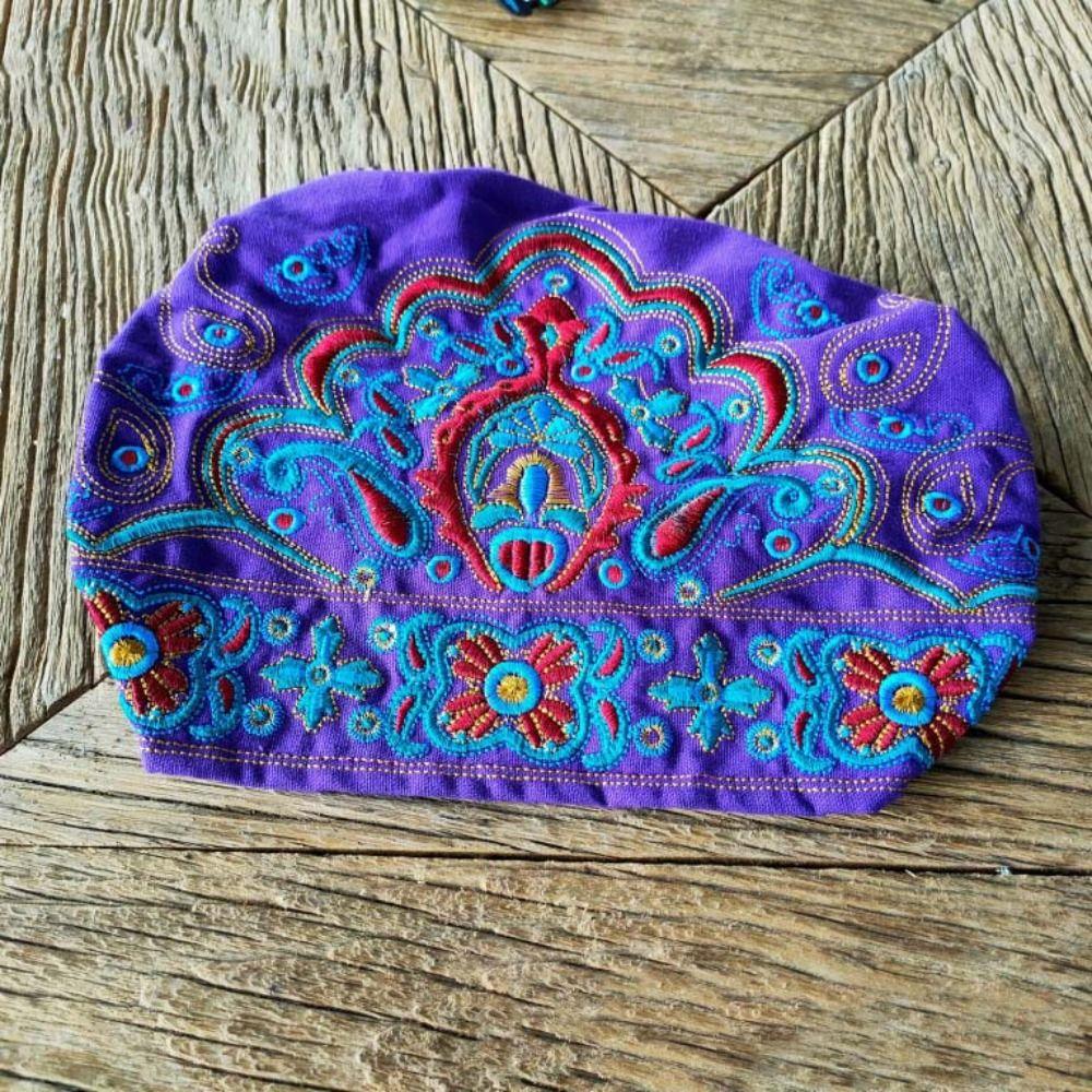 Cashew Flower Ethnic Style Skullies Hat Embroidery Canvas Cold Cap Flower Beanies Cap  Girls