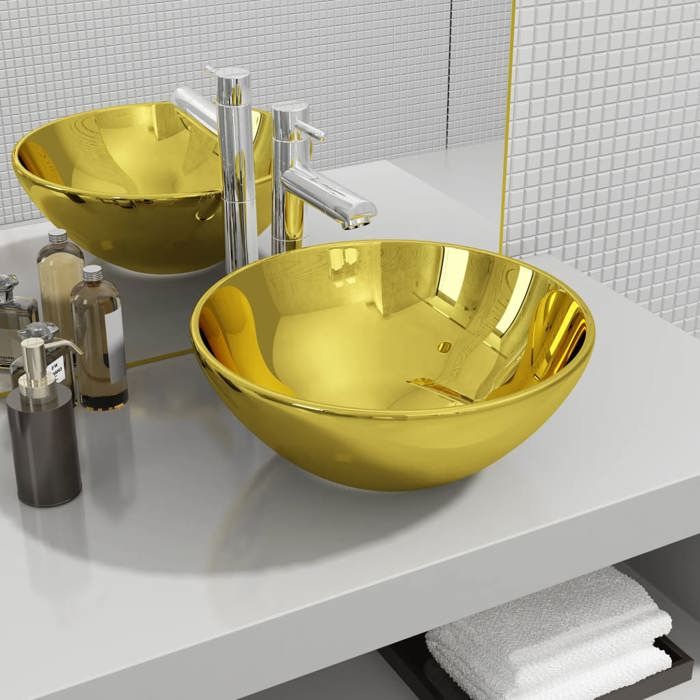 Lavabo - vidaXL - 32,5 x 14 cm - Céramique - Doré - Design contemporain