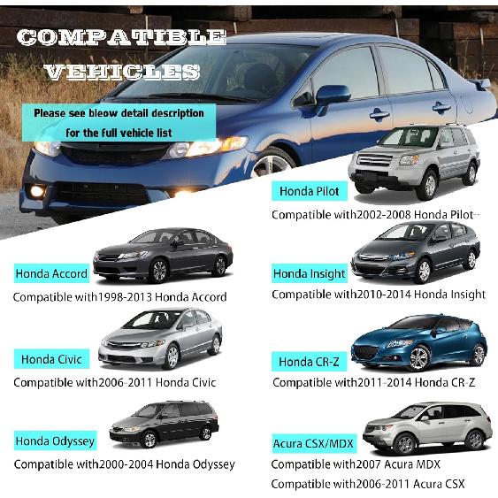 Car Rear View Reverse Mirror Compatible With Honda 1998-2013 Accord 2006-2011 Civic 2000-2004 Odyssey 2002-2008 Pilot 2010-2014 CR-Z Ight Day/Night