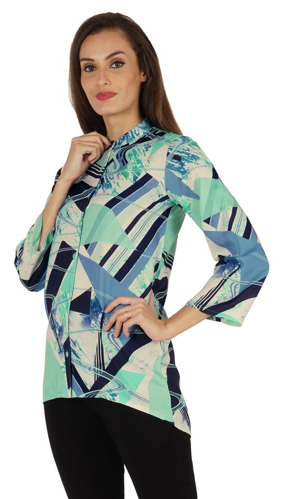 Bimba Button Down Tunic Casual Printed 3 4th Sleeves Loose Fit Rayon Tunic Long Shirt Top For