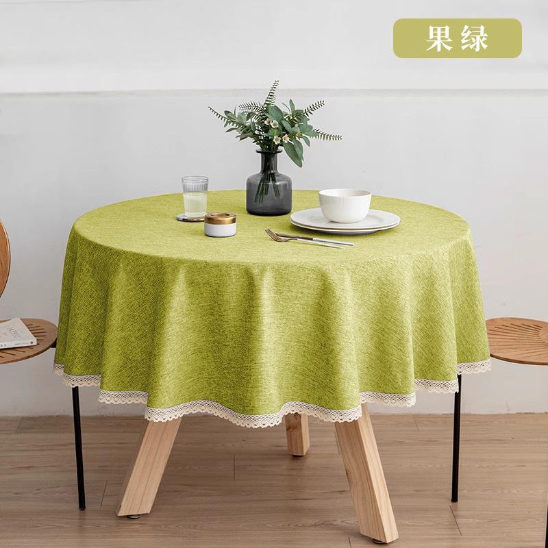 Round Solid Color Dining Table Cloth French Lace Cotton Linen Waterproof and Oil Proof Hotel Restaurant Tablecloth Decoration
