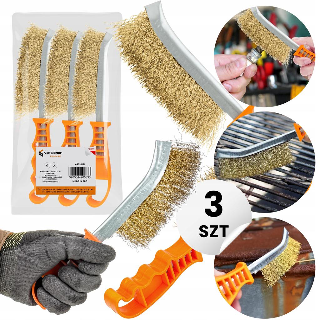 Zestaw szczotek drucianych z rękojeścią 3 szt. 24 cm