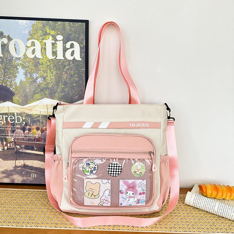 Student Messenger Bag Color Block Shoulder Bag Transparent Tote Bag