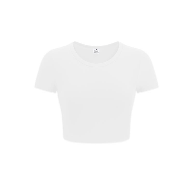 

Summer new short-sleeve T-shirt for women, casual solid color ultra-short round-neck top S белый