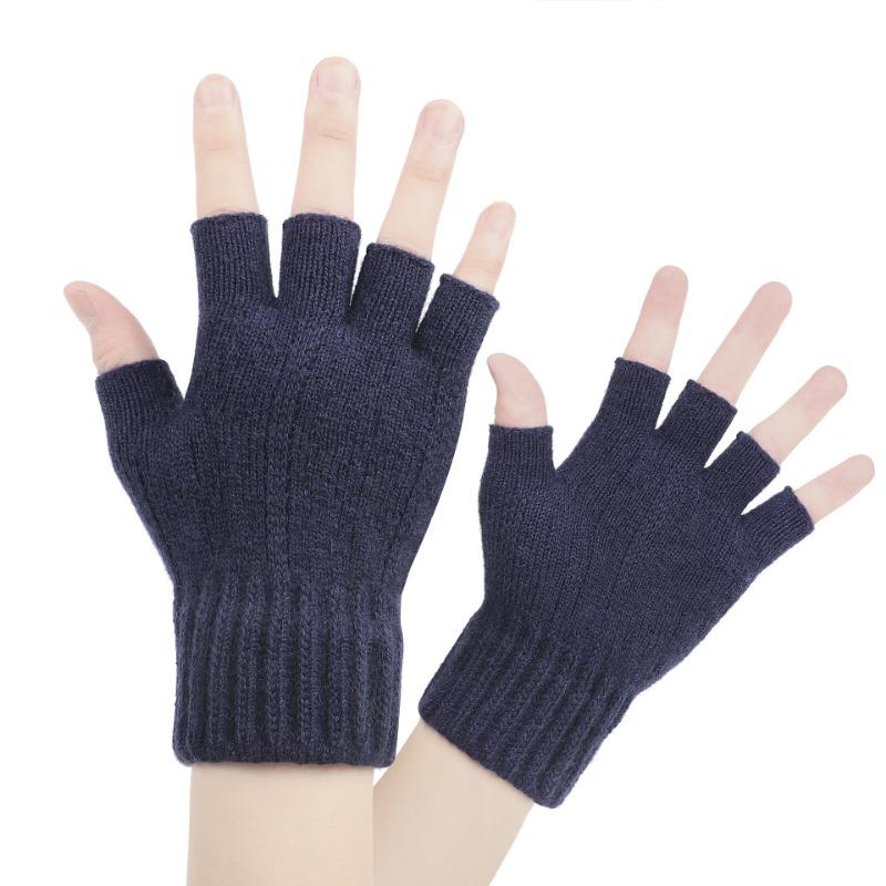 Winter Touch Screen Gloves Men's Finger Warm Piled Thickened Jacquard Wool Half Finger Knitted Gloves