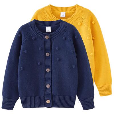Spring and Autumn Children's Handmade Ball Wool Coat Jacket Pure Cotton Girls Knitted Cardigan
