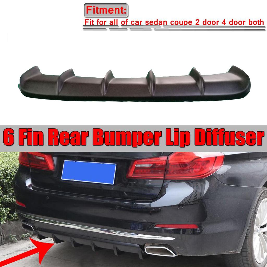 Matte Black 6 Fin Shark Car-styling Universal Car Rear Bumper Lip Diffuser Kit Added-on Bumper Spoiler Lip