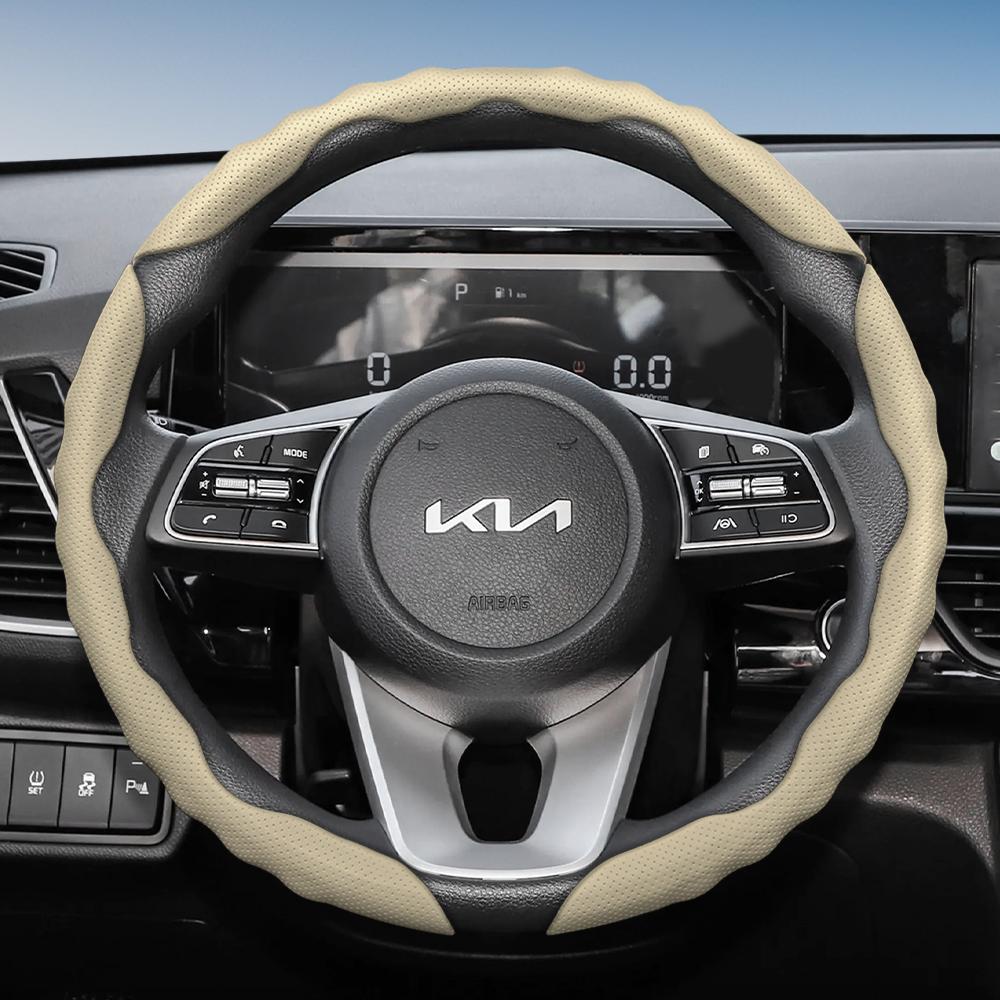 Suitable for Kia Steering Wheel Cover with Wavy Sports Design, Breathable Leather, Segmented Anti-Slip, Sweat-Absorbing Protective Cover for Ceed,