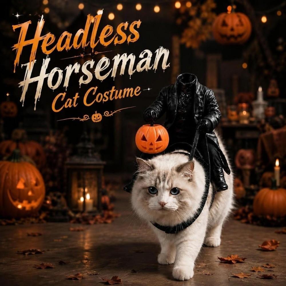 3D Headless Horseman Cat Costume Creative Cat Saddle Costume Cat Rider Costume Pet Clothes
