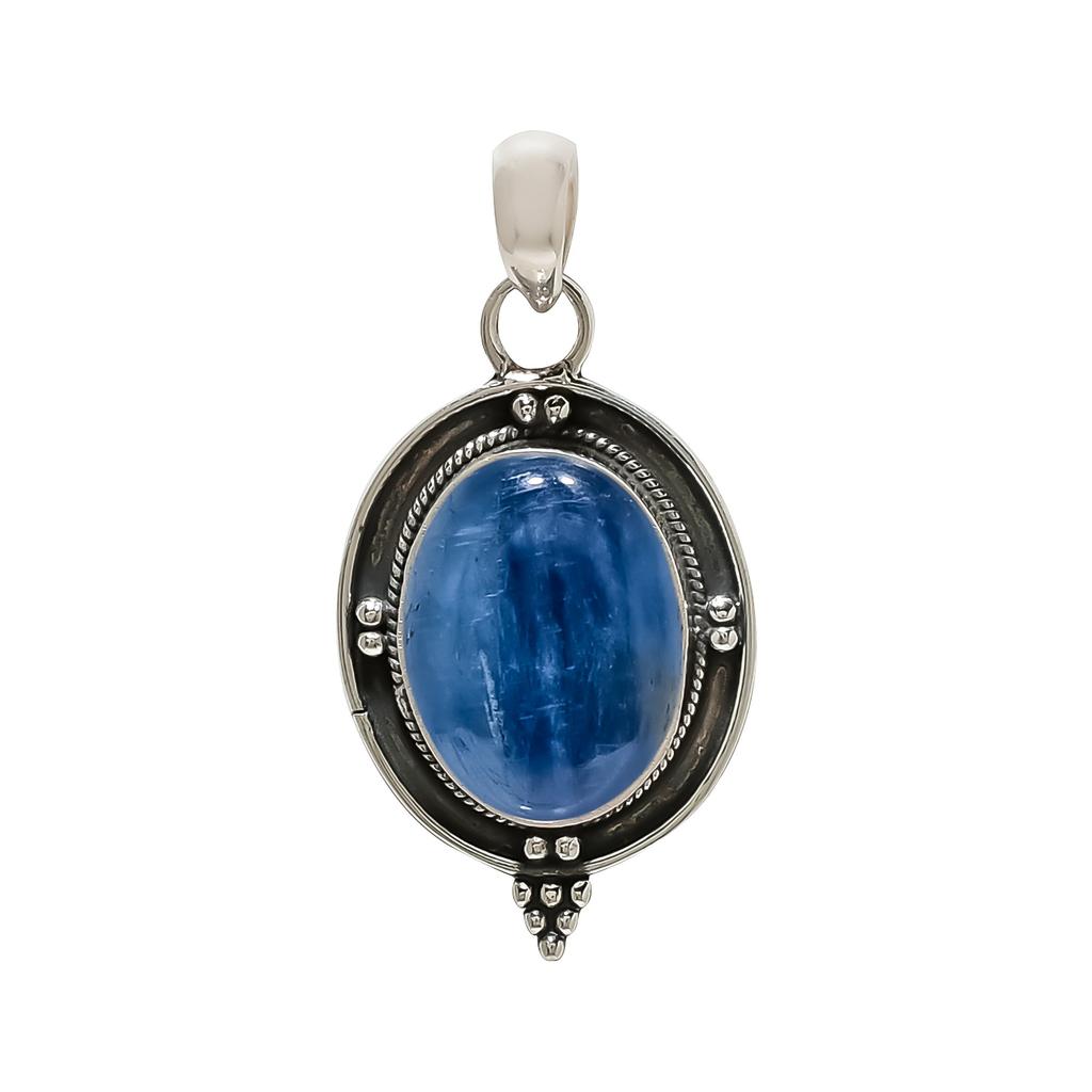 Kyanite - Nepal 925 Sterling Silver Pendant V4795, Blue Pendant, Oval Pendant, Valentin's Day Gift, Gift For Her, Birthday Gift, Handmade Jewelry, Sil