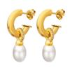 Baroque Pearl C-Shaped Titanium Earrings for Girls - Non-Fading, European & American Style