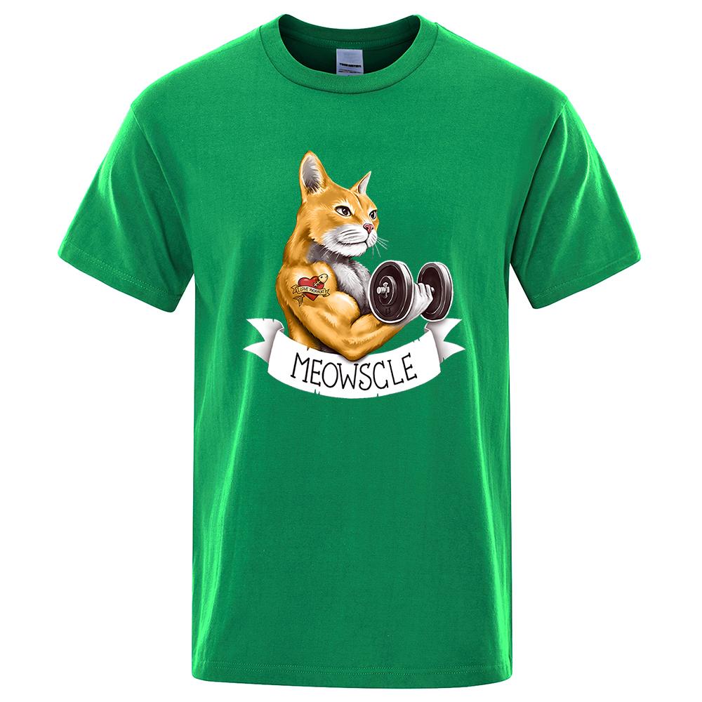 

Футболки с мультяшным принтом Meowscle для тренировок, мужские повседневные дышащие уличные футболки от пота, летние футболки, оригинальные свободные хлопковые футболки для мужчин 4XL