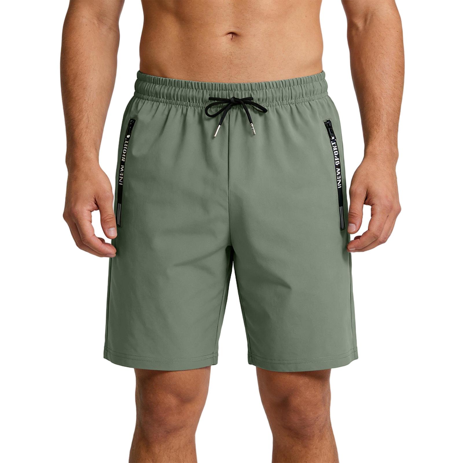 Men s Athletic Gym Shorts Quick Dry Workout Casual Running Shorts With Pockets L армия зеленый