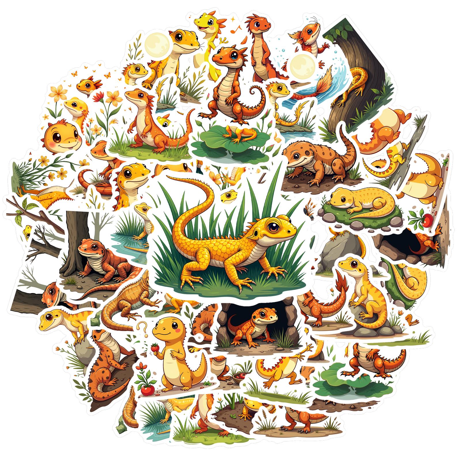 

35-150pcs Cartoon Lizard Stickers Kawaii Stationery Stickers Teacher Classroom Reward Sticker Graffiti School Supplies