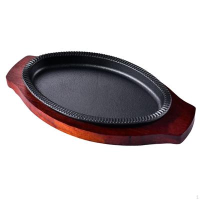 Cast Iron Steak Plate Fajita Pan Durable Platter Japanese Oval Shape Skillet Server for