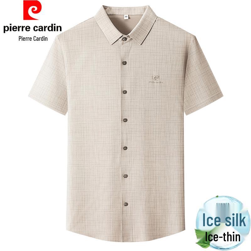Pierre Cardin Men's Ice Silk Plaid Short-Sleeve Shirt