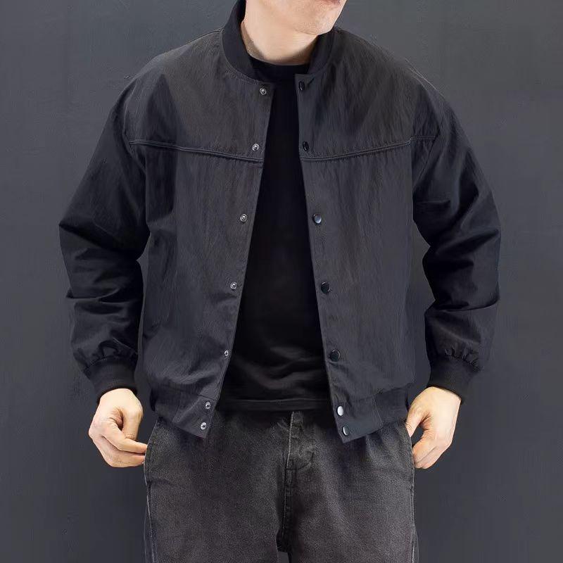 Men's Trendy Japanese Retro Black Baseball Windbreaker with Stand Collar: Spring/Autumn Stylish Casual Jacket