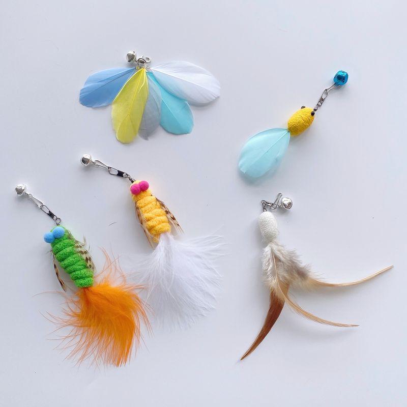 

Bite-Resistant Little Flying Insect Feather Cat Teaser Elastic Cat Playing Rod Insect Cat Toy Kittens Self-Hi Pet Supplies Any 2 replacement heads