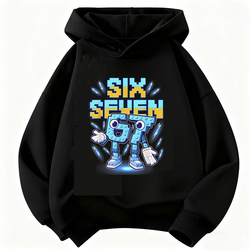 Lustiges Sechs Sieben Italienisches Brainrot 67 Zahlen Grafikdruck Hoodie Junge/Mädchen Langarm Kinder Bequemes Sweatshirt.
