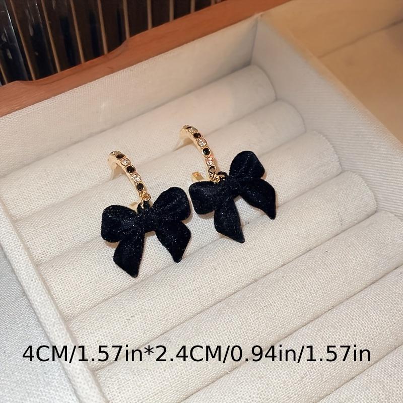 Sweet Bowknots Cubic Zirconia Flocked Earrings For Women Girls Elegant Red Black Ear Accessories Fashion Jewelry Exquisite Gifts
